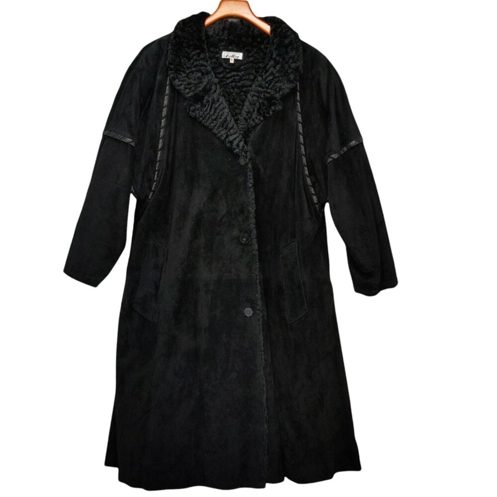 Vtg Ira Berg Suede Parka Coat Womens Black Leather Made in France Overcoat Sz XL